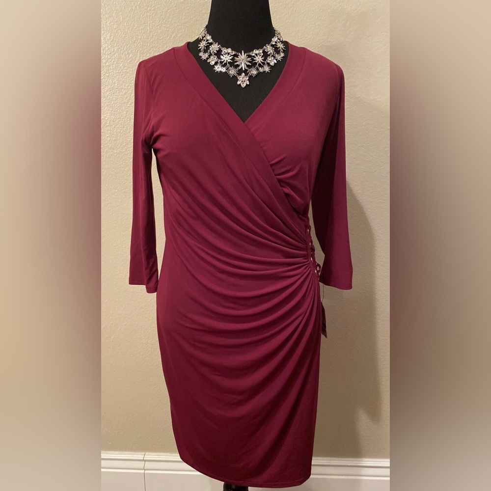 Thalia Sodi Crossover Gathered Waist Burgundy Dress, Size XL